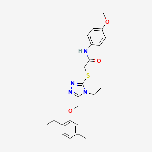 molecular formula C24H30N4O3S B3642725 2-[(4-ethyl-5-{[5-methyl-2-(propan-2-yl)phenoxy]methyl}-4H-1,2,4-triazol-3-yl)sulfanyl]-N-(4-methoxyphenyl)acetamide 