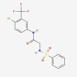 molecular formula C15H12ClF3N2O3S B3642830 2-(benzenesulfonamido)-N-[4-chloro-3-(trifluoromethyl)phenyl]acetamide 