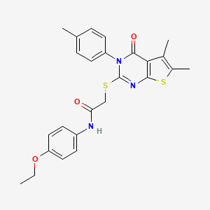 molecular formula C25H25N3O3S2 B3642972 2-{[5,6-dimethyl-3-(4-methylphenyl)-4-oxo-3,4-dihydrothieno[2,3-d]pyrimidin-2-yl]sulfanyl}-N-(4-ethoxyphenyl)acetamide 