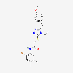 molecular formula C22H25BrN4O2S B3643067 N-(2-bromo-4,5-dimethylphenyl)-2-{[4-ethyl-5-(4-methoxybenzyl)-4H-1,2,4-triazol-3-yl]sulfanyl}acetamide 