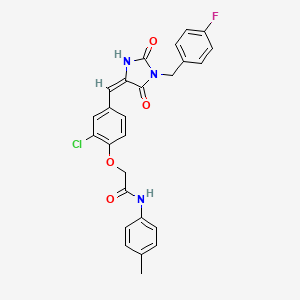 molecular formula C26H21ClFN3O4 B3643185 2-(2-chloro-4-{(E)-[1-(4-fluorobenzyl)-2,5-dioxoimidazolidin-4-ylidene]methyl}phenoxy)-N-(4-methylphenyl)acetamide 