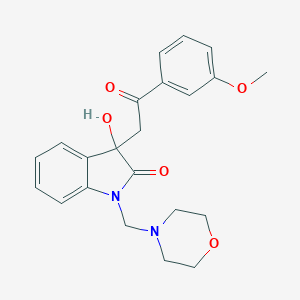 molecular formula C22H24N2O5 B364362 3-hydroxy-3-[2-(3-methoxyphenyl)-2-oxoethyl]-1-(morpholin-4-ylmethyl)-1,3-dihydro-2H-indol-2-one CAS No. 865072-98-6