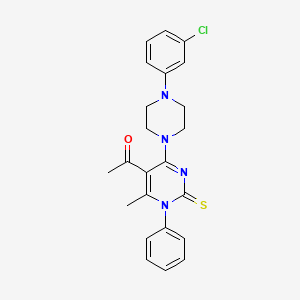 molecular formula C23H23ClN4OS B3643862 1-{4-[4-(3-chlorophenyl)-1-piperazinyl]-6-methyl-1-phenyl-2-thioxo-1,2-dihydro-5-pyrimidinyl}ethanone 