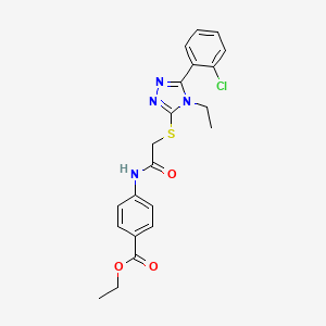 molecular formula C21H21ClN4O3S B3644336 ETHYL 4-[(2-{[5-(2-CHLOROPHENYL)-4-ETHYL-4H-1,2,4-TRIAZOL-3-YL]SULFANYL}ACETYL)AMINO]BENZOATE 