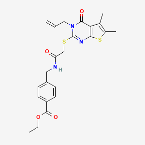 molecular formula C23H25N3O4S2 B3644864 Ethyl 4-{[2-(5,6-dimethyl-4-oxo-3-prop-2-enyl-3-hydrothiopheno[2,3-d]pyrimidin-2-ylthio)acetylamino]methyl}benzoate 