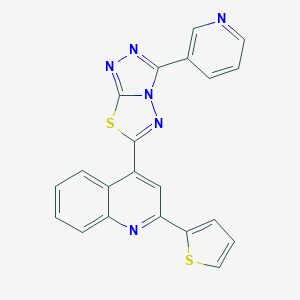 molecular formula C21H12N6S2 B364531 4-[3-(3-Pyridinyl)[1,2,4]triazolo[3,4-b][1,3,4]thiadiazol-6-yl]-2-(2-thienyl)quinoline CAS No. 954315-49-2