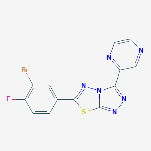 molecular formula C13H6BrFN6S B364539 6-(3-Bromo-4-fluorophenyl)-3-(2-pyrazinyl)[1,2,4]triazolo[3,4-b][1,3,4]thiadiazole CAS No. 929833-53-4