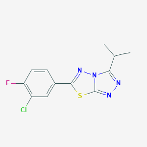 molecular formula C12H10ClFN4S B364542 6-(3-Chloro-4-fluorophenyl)-3-isopropyl[1,2,4]triazolo[3,4-b][1,3,4]thiadiazole CAS No. 929838-09-5