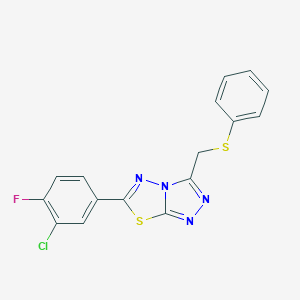 molecular formula C16H10ClFN4S2 B364554 6-(3-Chloro-4-fluorophenyl)-3-[(phenylsulfanyl)methyl][1,2,4]triazolo[3,4-b][1,3,4]thiadiazole CAS No. 929843-30-1