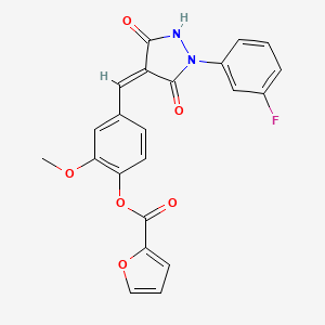 molecular formula C22H15FN2O6 B3645632 4-{[1-(3-fluorophenyl)-3,5-dioxo-4-pyrazolidinylidene]methyl}-2-methoxyphenyl 2-furoate 