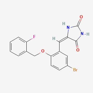 (5E)-5-({5-BROMO-2-[(2-FLUOROPHENYL)METHOXY]PHENYL}METHYLIDENE)IMIDAZOLIDINE-2,4-DIONE