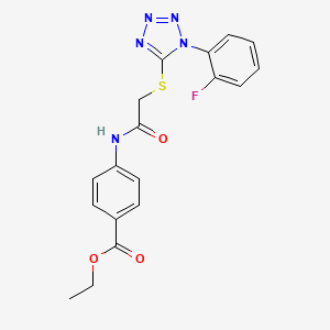 molecular formula C18H16FN5O3S B3646025 Ethyl 4-(2-{[1-(2-fluorophenyl)-1H-1,2,3,4-tetrazol-5-YL]sulfanyl}acetamido)benzoate 