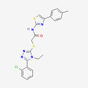 molecular formula C22H20ClN5OS2 B3646204 2-{[5-(2-chlorophenyl)-4-ethyl-4H-1,2,4-triazol-3-yl]sulfanyl}-N-[4-(4-methylphenyl)-1,3-thiazol-2-yl]acetamide 