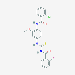 molecular formula C22H17ClFN3O3S B3647569 2-chloro-N-[4-({[(2-fluorophenyl)carbonyl]carbamothioyl}amino)-2-methoxyphenyl]benzamide 