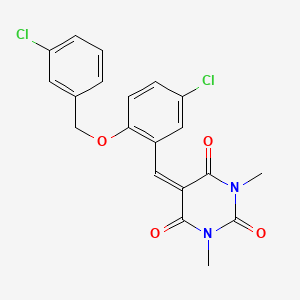 molecular formula C20H16Cl2N2O4 B3647622 5-{5-chloro-2-[(3-chlorobenzyl)oxy]benzylidene}-1,3-dimethyl-2,4,6(1H,3H,5H)-pyrimidinetrione 