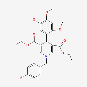 molecular formula C27H30FNO7 B3648367 3,5-DIETHYL 1-[(4-FLUOROPHENYL)METHYL]-4-(2,4,5-TRIMETHOXYPHENYL)-1,4-DIHYDROPYRIDINE-3,5-DICARBOXYLATE 