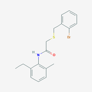 molecular formula C18H20BrNOS B3648738 2-[(2-bromobenzyl)sulfanyl]-N-(2-ethyl-6-methylphenyl)acetamide 