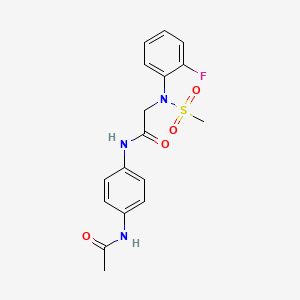 molecular formula C17H18FN3O4S B3648836 N-[4-(acetylamino)phenyl]-N~2~-(2-fluorophenyl)-N~2~-(methylsulfonyl)glycinamide 