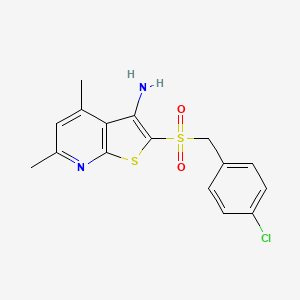 molecular formula C16H15ClN2O2S2 B3648953 2-[(4-chlorobenzyl)sulfonyl]-4,6-dimethylthieno[2,3-b]pyridin-3-amine 