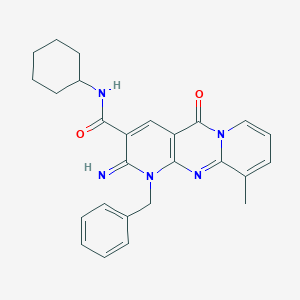 7-benzyl-N-cyclohexyl-6-imino-11-methyl-2-oxo-1,7,9-triazatricyclo[8.4.0.03,8]tetradeca-3(8),4,9,11,13-pentaene-5-carboxamide