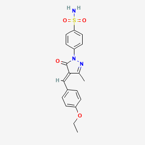 molecular formula C19H19N3O4S B3649433 4-[(4E)-4-[(4-Ethoxyphenyl)methylidene]-3-methyl-5-oxo-4,5-dihydro-1H-pyrazol-1-YL]benzene-1-sulfonamide 