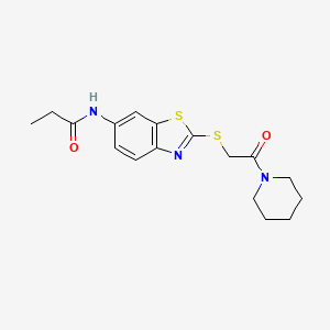 molecular formula C17H21N3O2S2 B3649765 N-(2-{[2-oxo-2-(1-piperidinyl)ethyl]thio}-1,3-benzothiazol-6-yl)propanamide 