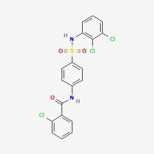 molecular formula C19H13Cl3N2O3S B3649821 2-chloro-N-(4-{[(2,3-dichlorophenyl)amino]sulfonyl}phenyl)benzamide 