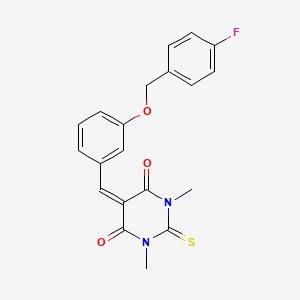 molecular formula C20H17FN2O3S B3649849 5-{3-[(4-fluorobenzyl)oxy]benzylidene}-1,3-dimethyl-2-thioxodihydropyrimidine-4,6(1H,5H)-dione 