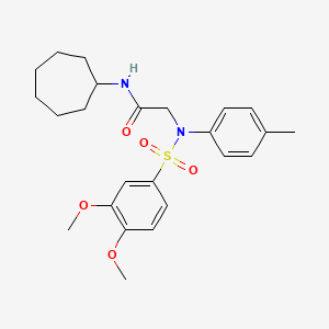 molecular formula C24H32N2O5S B3649861 N~1~-cycloheptyl-N~2~-[(3,4-dimethoxyphenyl)sulfonyl]-N~2~-(4-methylphenyl)glycinamide 