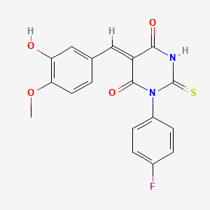 (5Z)-1-(4-fluorophenyl)-5-[(3-hydroxy-4-methoxyphenyl)methylidene]-2-sulfanylidene-1,3-diazinane-4,6-dione