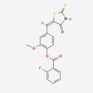 molecular formula C18H12FNO4S2 B3650006 [2-methoxy-4-[(E)-(4-oxo-2-sulfanylidene-1,3-thiazolidin-5-ylidene)methyl]phenyl] 2-fluorobenzoate 