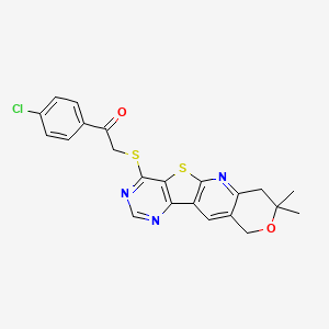 1-(4-chlorophenyl)-2-[(5,5-dimethyl-6-oxa-17-thia-2,12,14-triazatetracyclo[8.7.0.03,8.011,16]heptadeca-1,3(8),9,11,13,15-hexaen-15-yl)sulfanyl]ethanone