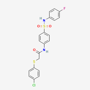 molecular formula C20H16ClFN2O3S2 B3650021 2-[(4-chlorophenyl)sulfanyl]-N-{4-[(4-fluorophenyl)sulfamoyl]phenyl}acetamide 