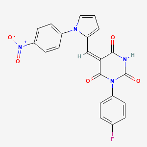 molecular formula C21H13FN4O5 B3650064 (5E)-1-(4-fluorophenyl)-5-{[1-(4-nitrophenyl)-1H-pyrrol-2-yl]methylidene}pyrimidine-2,4,6(1H,3H,5H)-trione 