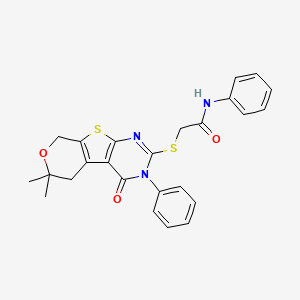 2-[(12,12-dimethyl-3-oxo-4-phenyl-11-oxa-8-thia-4,6-diazatricyclo[7.4.0.02,7]trideca-1(9),2(7),5-trien-5-yl)sulfanyl]-N-phenylacetamide