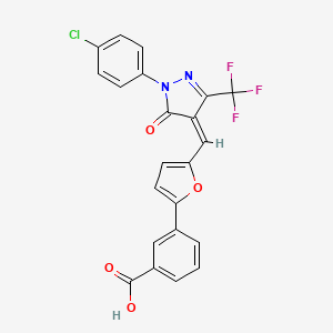 molecular formula C22H12ClF3N2O4 B3650251 3-(5-{(Z)-[1-(4-chlorophenyl)-5-oxo-3-(trifluoromethyl)-1,5-dihydro-4H-pyrazol-4-ylidene]methyl}furan-2-yl)benzoic acid 