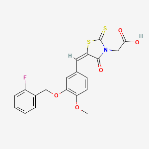 molecular formula C20H16FNO5S2 B3650391 (5-{3-[(2-fluorobenzyl)oxy]-4-methoxybenzylidene}-4-oxo-2-thioxo-1,3-thiazolidin-3-yl)acetic acid 