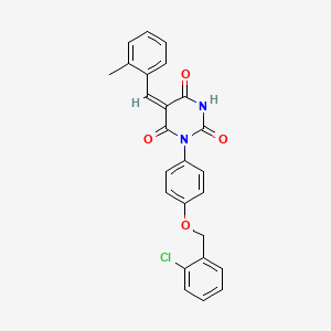 molecular formula C25H19ClN2O4 B3650455 1-{4-[(2-chlorobenzyl)oxy]phenyl}-5-(2-methylbenzylidene)-2,4,6(1H,3H,5H)-pyrimidinetrione 