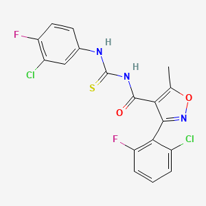 molecular formula C18H11Cl2F2N3O2S B3650627 3-(2-chloro-6-fluorophenyl)-N-{[(3-chloro-4-fluorophenyl)amino]carbonothioyl}-5-methyl-4-isoxazolecarboxamide 