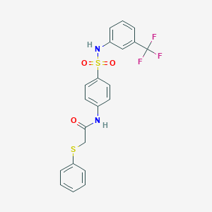 molecular formula C21H17F3N2O3S2 B3650954 2-(phenylthio)-N-[4-({[3-(trifluoromethyl)phenyl]amino}sulfonyl)phenyl]acetamide 