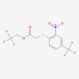 molecular formula C11H7F6NO4S B3650981 2,2,2-Trifluoroethyl 2-[2-nitro-4-(trifluoromethyl)phenyl]sulfanylacetate 