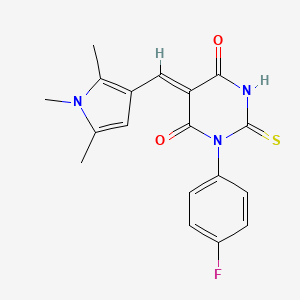 molecular formula C18H16FN3O2S B3651039 (5Z)-1-(4-fluorophenyl)-2-sulfanylidene-5-[(1,2,5-trimethylpyrrol-3-yl)methylidene]-1,3-diazinane-4,6-dione 