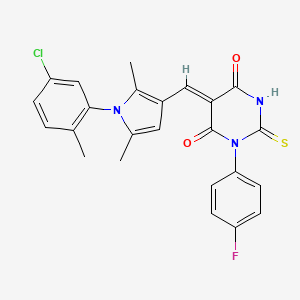 molecular formula C24H19ClFN3O2S B3651226 5-{[1-(5-chloro-2-methylphenyl)-2,5-dimethyl-1H-pyrrol-3-yl]methylene}-1-(4-fluorophenyl)-2-thioxodihydro-4,6(1H,5H)-pyrimidinedione 