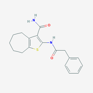 molecular formula C18H20N2O2S B365137 2-[(phenylacetyl)amino]-5,6,7,8-tetrahydro-4H-cyclohepta[b]thiophene-3-carboxamide CAS No. 406190-49-6