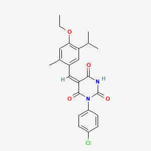 molecular formula C23H23ClN2O4 B3651588 (5E)-1-(4-chlorophenyl)-5-[4-ethoxy-2-methyl-5-(propan-2-yl)benzylidene]pyrimidine-2,4,6(1H,3H,5H)-trione 