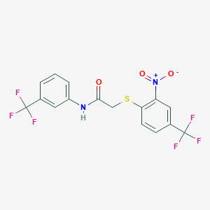 molecular formula C16H10F6N2O3S B3651731 2-[2-nitro-4-(trifluoromethyl)phenyl]sulfanyl-N-[3-(trifluoromethyl)phenyl]acetamide 