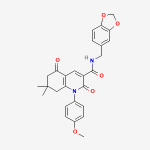 N-[(2H-1,3-BENZODIOXOL-5-YL)METHYL]-1-(4-METHOXYPHENYL)-7,7-DIMETHYL-2,5-DIOXO-1,2,5,6,7,8-HEXAHYDROQUINOLINE-3-CARBOXAMIDE