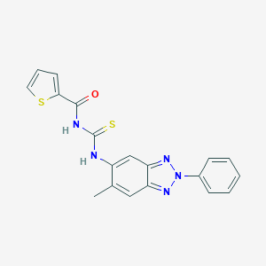 molecular formula C19H15N5OS2 B365203 N-[(6-methyl-2-phenylbenzotriazol-5-yl)carbamothioyl]thiophene-2-carboxamide CAS No. 461050-46-4