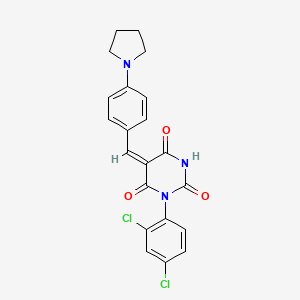 (5E)-1-(2,4-dichlorophenyl)-5-[4-(pyrrolidin-1-yl)benzylidene]pyrimidine-2,4,6(1H,3H,5H)-trione