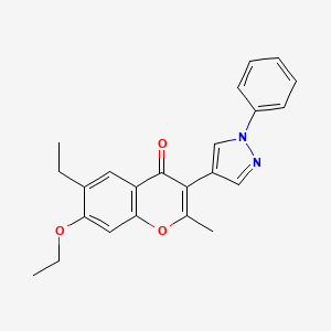 molecular formula C23H22N2O3 B3652468 7-ethoxy-6-ethyl-2-methyl-3-(1-phenyl-1H-pyrazol-4-yl)-4H-chromen-4-one 